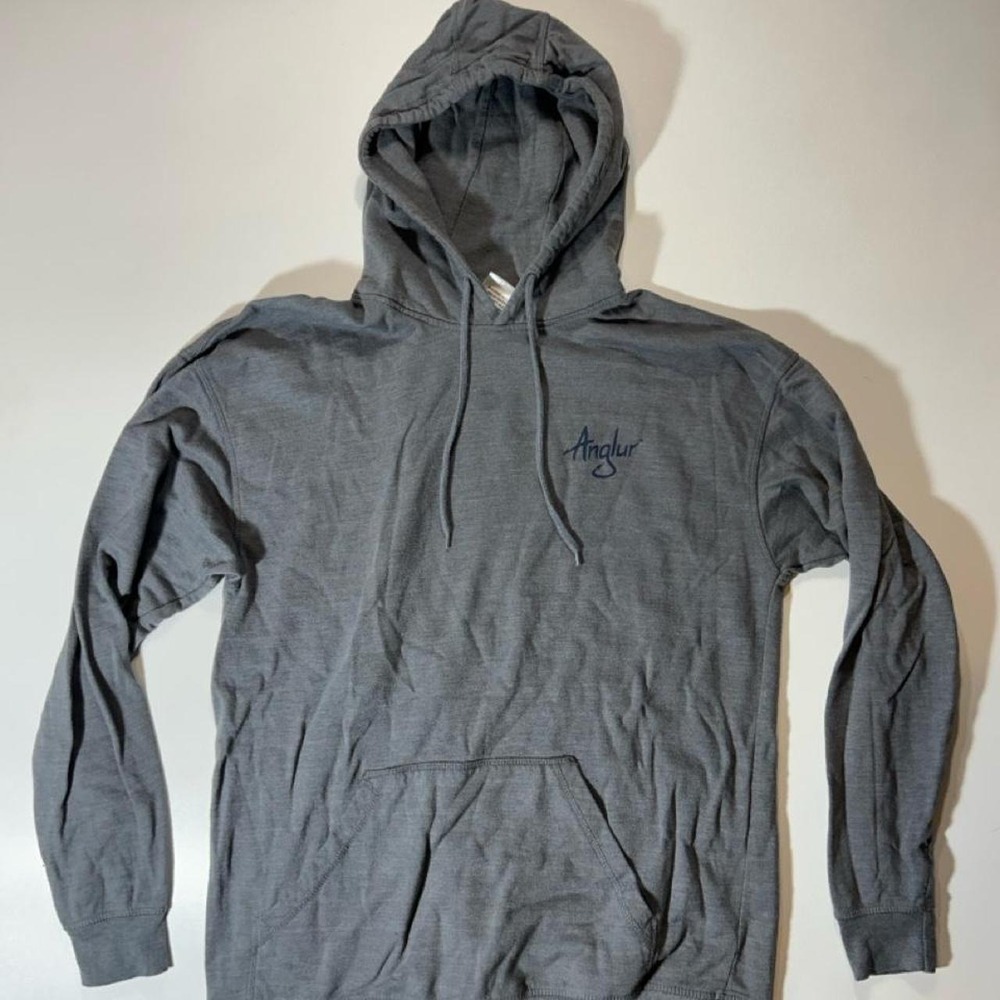 Anglur Fishing Hoodie Mens Size L Gray Fish Graphic Pullover